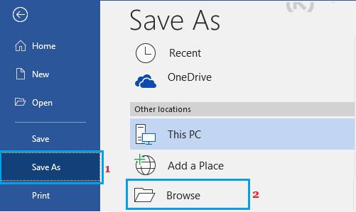 Save File As Option in Microsoft Word