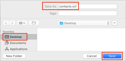 Save Contacts File to computer