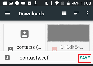 Save Contacts File on Android Phone