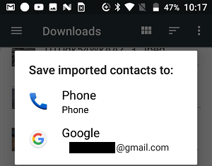 Save Imported Contacts to Phone or Gmail Option on Android