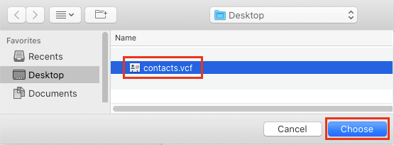 Select Contacts File for Upload to Gmail