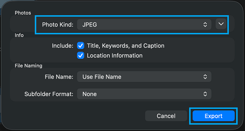Select File Format for iCloud Photos Imported to Mac