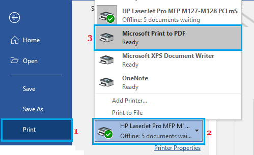 Switch to PDF Printer in Microsoft Word