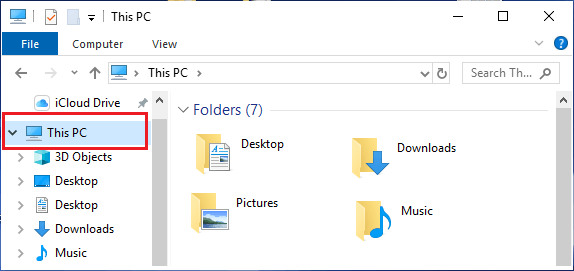 User Folders in Windows 10