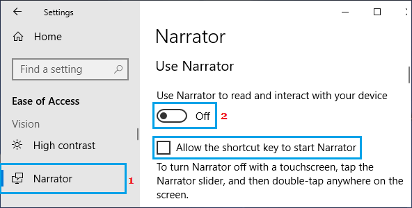 Disable Narrator in Windows 10