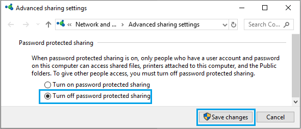 Turn off Password Protected Sharing