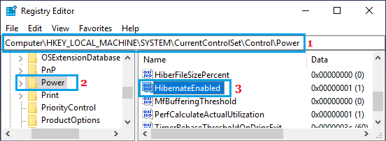 Open Hibernate Enabled Registry Entry