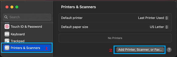 Add Printer Option on Mac