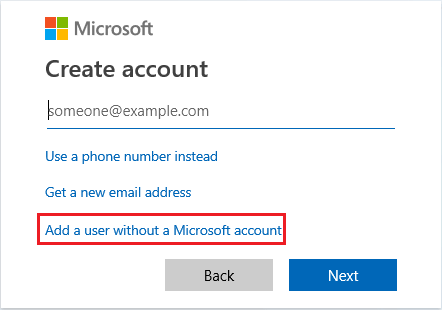 Add user without Microsoft account