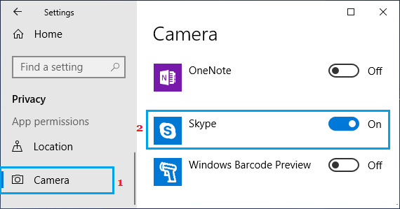 Allow Skype to Access Windows Camera