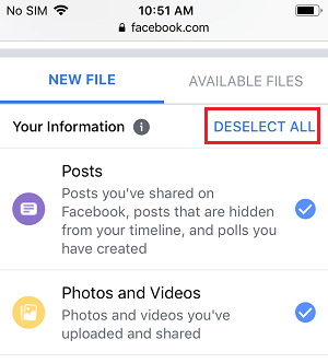 Deselect All Items Option in Facebook