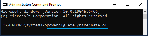 Disable Hibernation Using Command Prompt