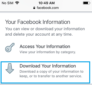 Download Your Information option in Facebook
