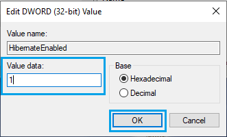 Edit HibernateEnabled DWORD