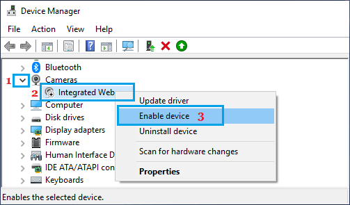 Enable Integrated Webcam Using Device Manager