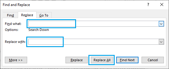 microsoft word find and replace double spaces