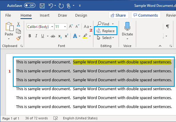 Replace Option in Microsoft Word