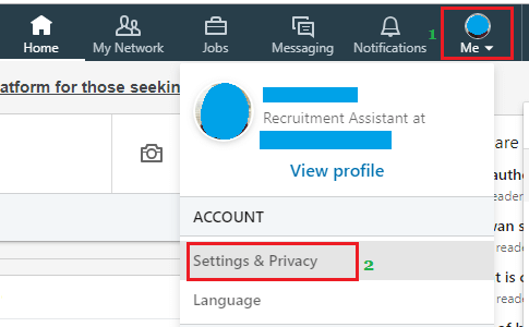 Privacy and Settings option on LinkedIn