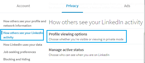 Profile Viewing Options on LinkedIn