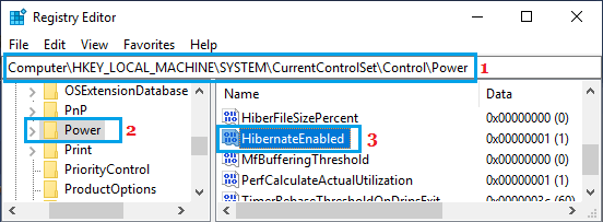 Open HibernateEnabled DWORD in Windows 10