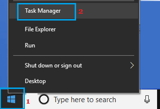 Open Task Manager Option in Windows 10