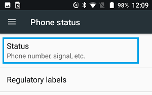 Status Tab on Android Settings Screen