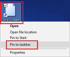 Pin Lock Screen Shortcut لشريط مهام Windows