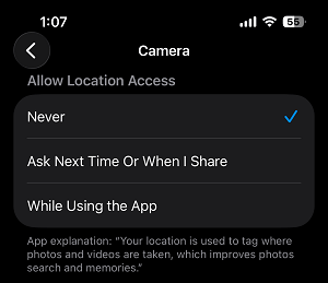 Prevent Camera from Accessing Your Location Data on iPhone