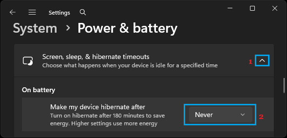 Prevent Windows From Hibernating Using Settings