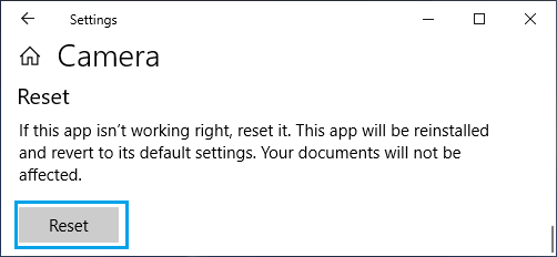 Reset Windows Camera App