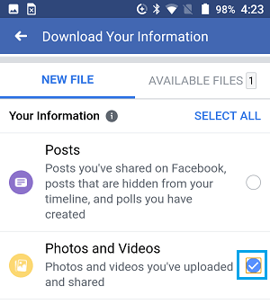 Select Facebook Photos and Videos For Download