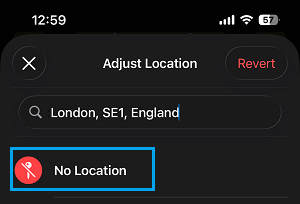 Select No Location For Photo on iPhone