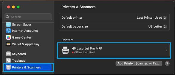 Select Printer on Mac