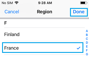 Select Region on iPhone