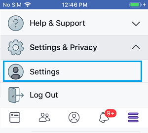 Facebook Settings Option