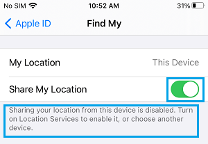 Share My Location Not Working Message on iPhone