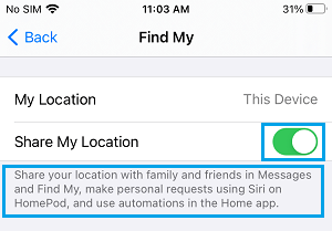 Share My Location Working Message on iPhone