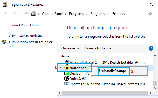 Uninstall Windows Program Using Control Panel