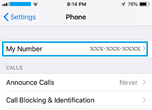 Phone Number Displayed on iPhone