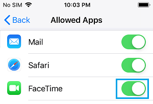 Allow FaceTime App on iPhone