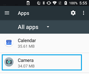 Camera App on Android Settings Screen