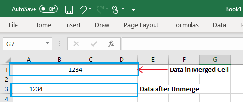 Data After Unmerging Cells in Excel