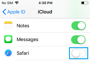 Disable Safari Syncing to iCloud on iPhone