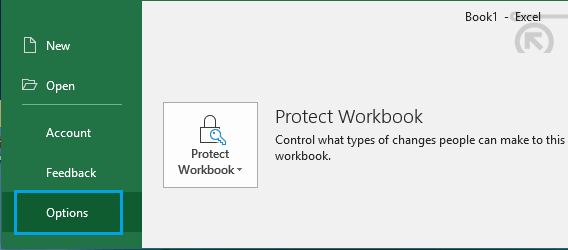 File Options Tab in Microsoft Excel