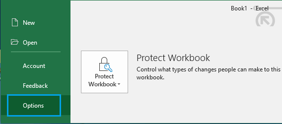 Options Tab in Excel