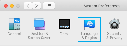 Language & Region icon on System Preferences Screen