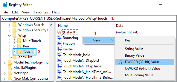 Create New DWORD in Touch Registry
