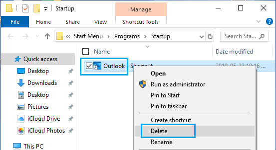 Delete Outlook From Windows Startup Folder