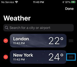 Rearrange City in iPhone Weather App