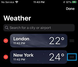 Ordnen Sie Die Stadt In Der Iphone-Wetter-App Neu An